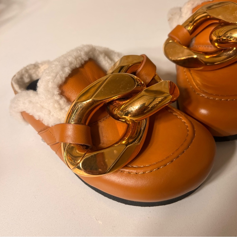 JW ANDERSON Brown Mules with Gold Chain